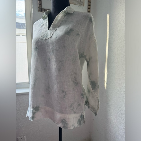 Rachel Zoe Tie Dye Mint & Ivory Linen Blouse - Picture 2 of 16